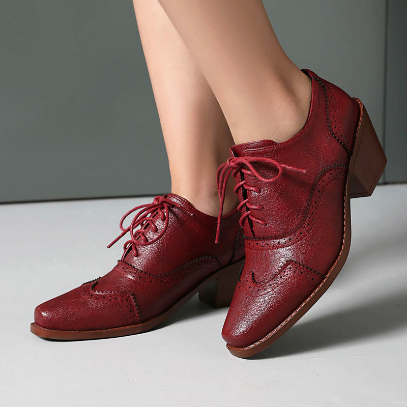 Pump Heel Block - 여성 옥스퍼드 슈즈 포인티드 토 웨지