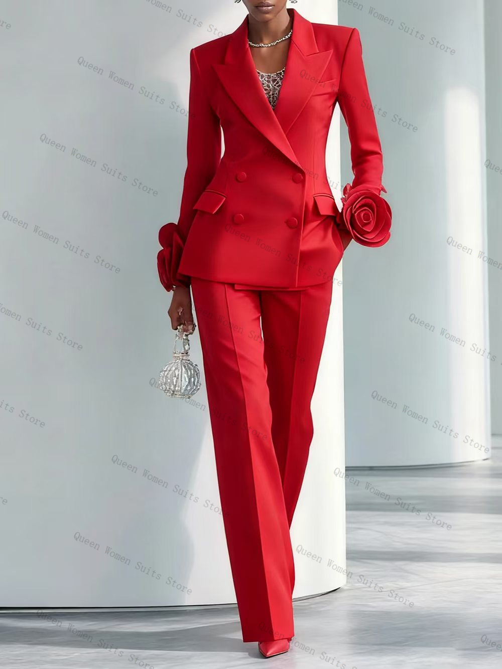 Women'S Red Formal Wear - 럭셔리 레드 여성 정장 세트 2피스