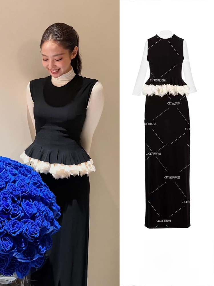 블랙핑크 제니 스타일 민소매 베스트 드레스 핸키 엣지  - Midi Dress 리뷰 및 가격