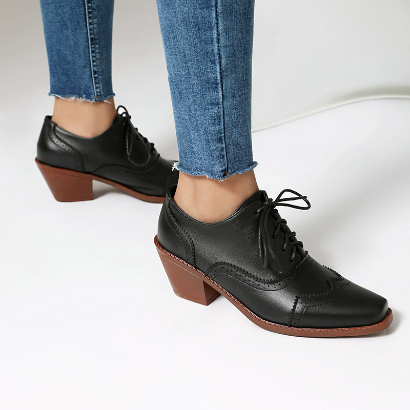 여성 옥스퍼드 슈즈 포인티드 토 웨지 펌프 버건디 가죽 - Pump Heel Block 리뷰 및 가격