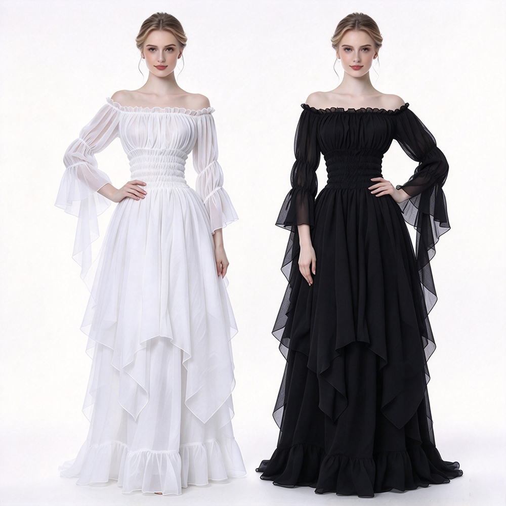 중세풍 드레스, 레트로 스타일의 오프숄더 롱 드레스,  - Lace Dress 리뷰 및 가격