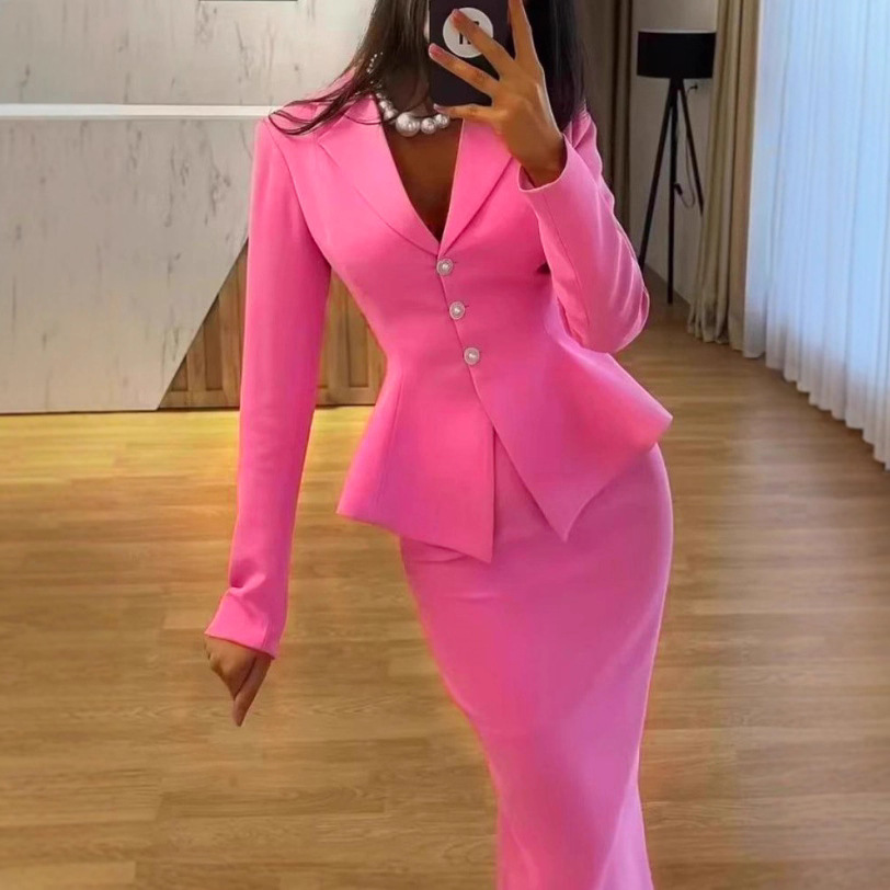2피스 세트 여성 의류 핑크 페플럼 블레이저 슬림핏 스 - Womens Blazer 리뷰 및 가격