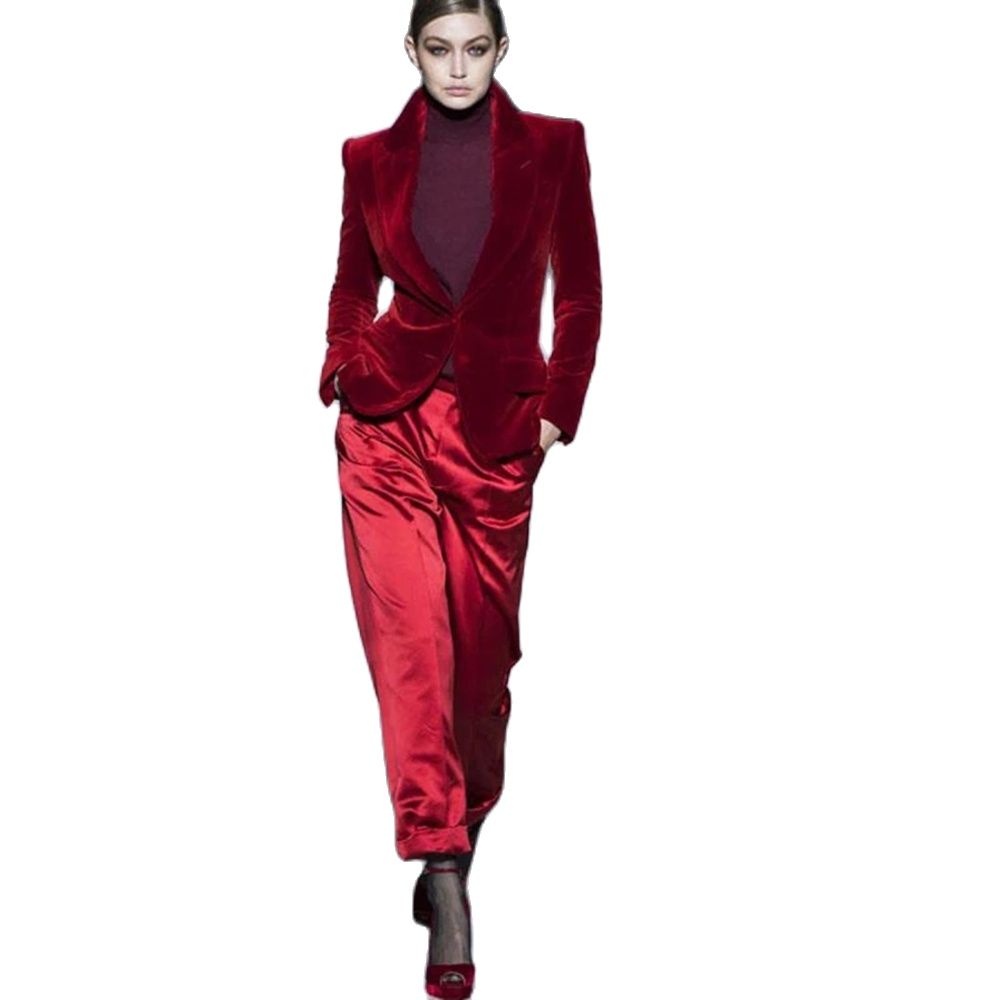 여성 바지 정장 와인 레드 벨벳 여성 숙녀 비즈니스 사 - Women'S Red Formal Wear 리뷰 및 가격