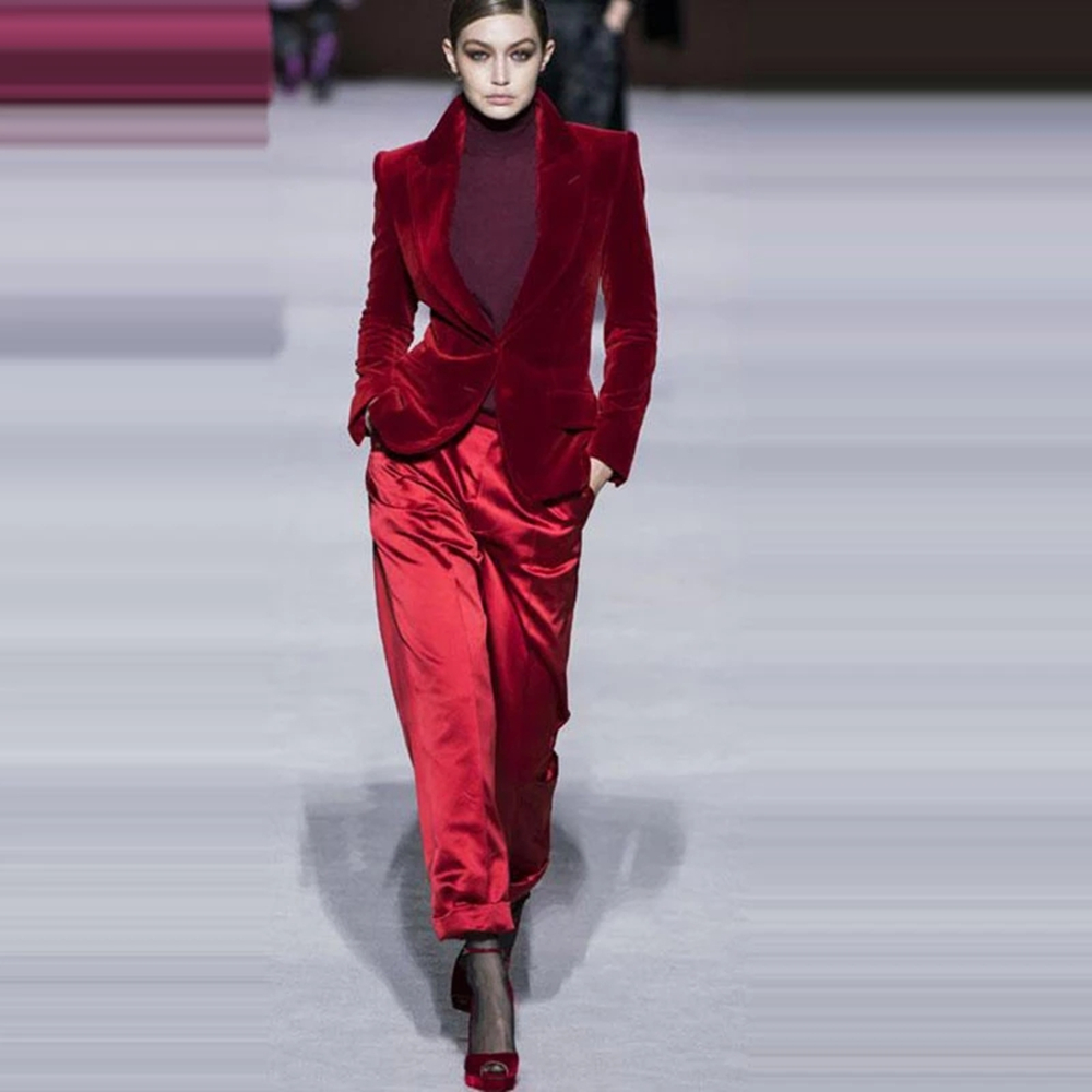 여성 바지 정장 와인 레드 벨벳 여성 숙녀 비즈니스 사 - Women'S Red Formal Wear 리뷰 및 가격